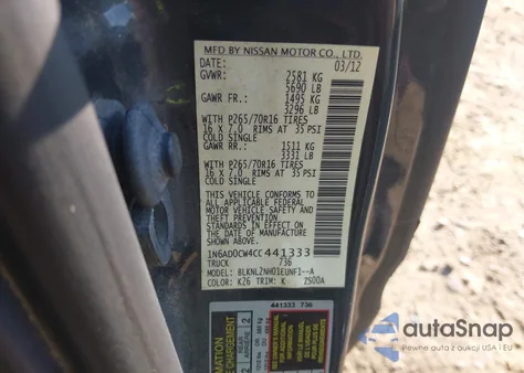 2012 Nissan Frontier Sv from USA, damaged, VIN 1N6AD0CW4CC441333